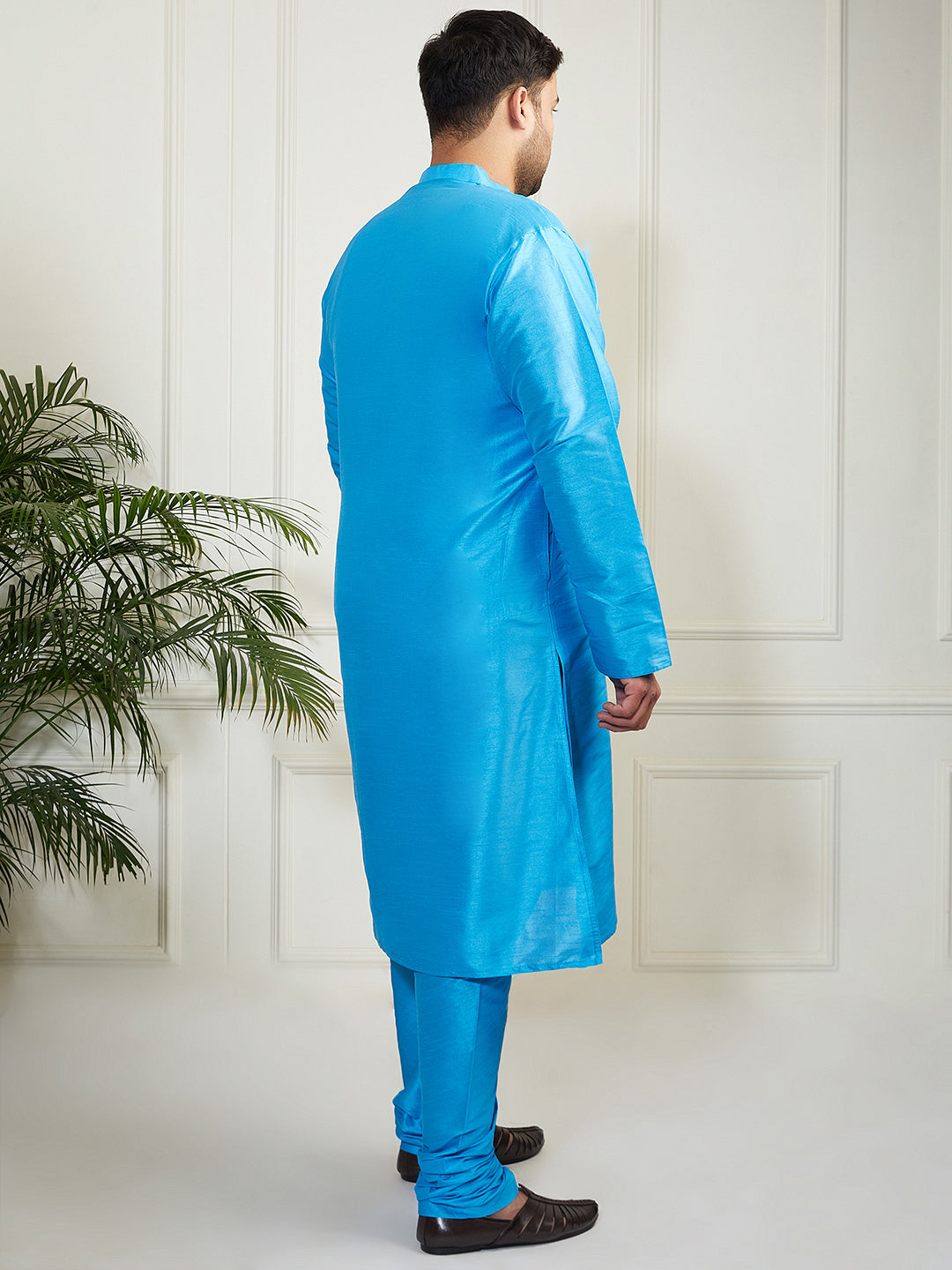Plus Men's Aqua Silk Blend Kurta Pyjama Set