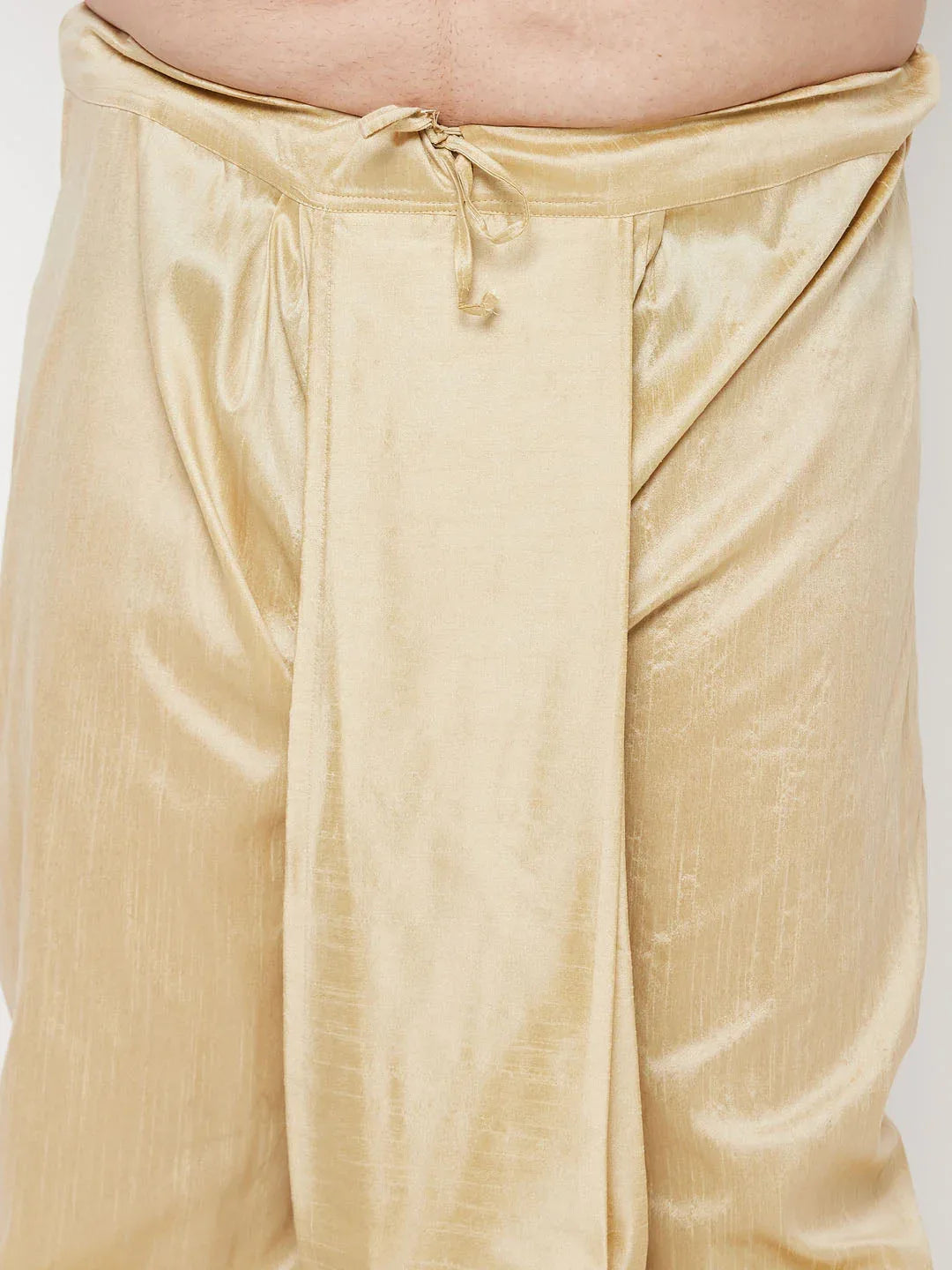 Men's Plus Size Black Silk Blend Kurta And Gold Dhoti Set