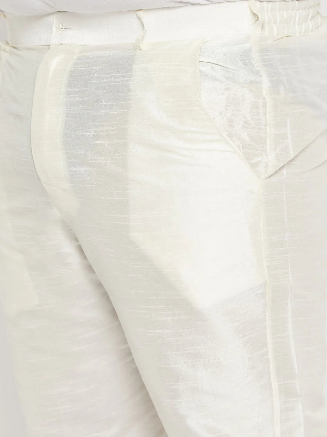 Men's Plus Size Black Silk Blend Kurta And Cream Pant Style Pyjama Set
