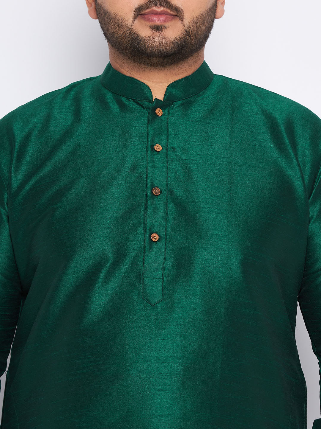 Men's Plus Size Green Silk Blend Kurta And Mustard Pyjama Set