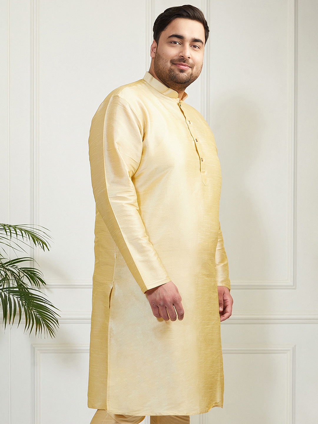 Plus Men's Gold Silk Blend Kurta