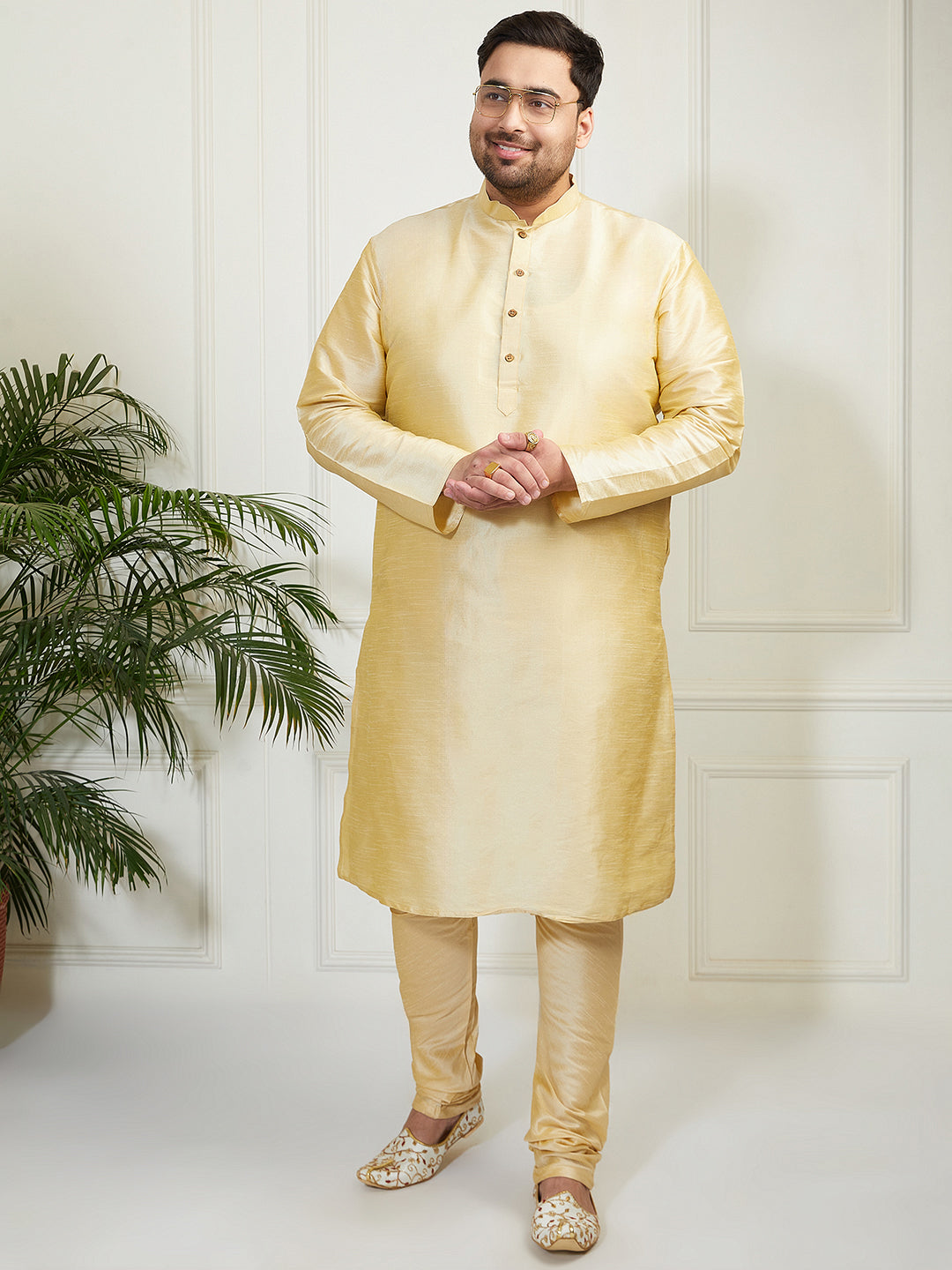 Plus Men's Gold Silk Blend Kurta