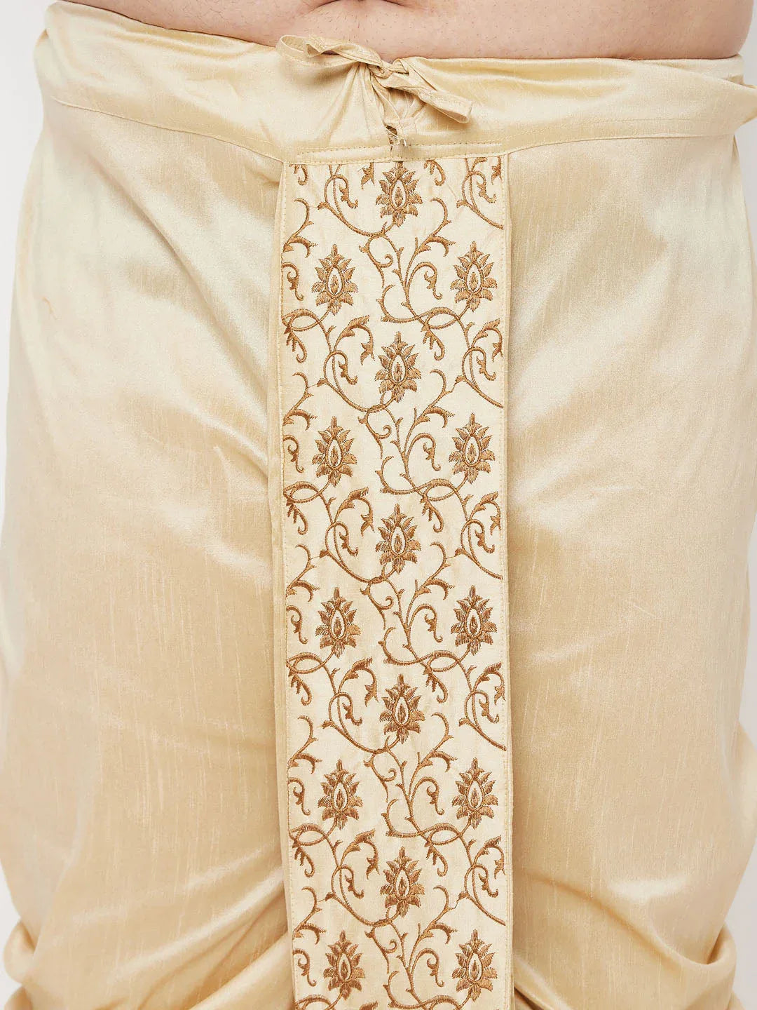 Men's Plus Size Maroon Silk Blend Kurta And Gold Dhoti Set