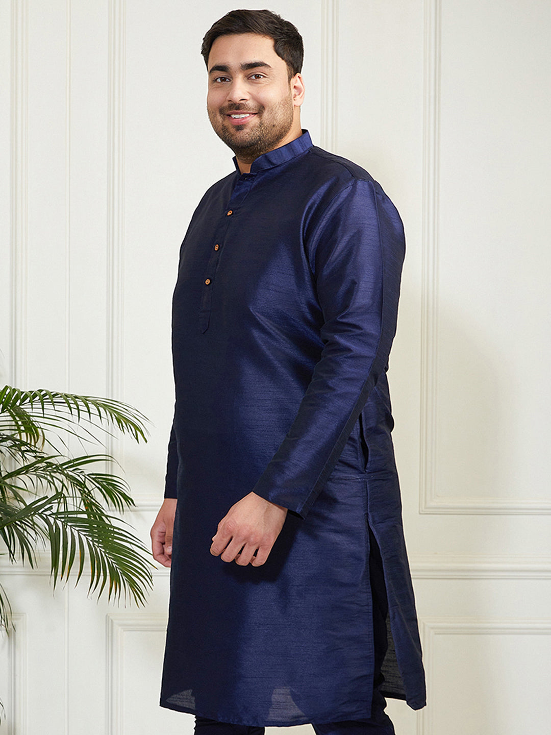 Plus Men's Navy Blue Silk Blend Kurta