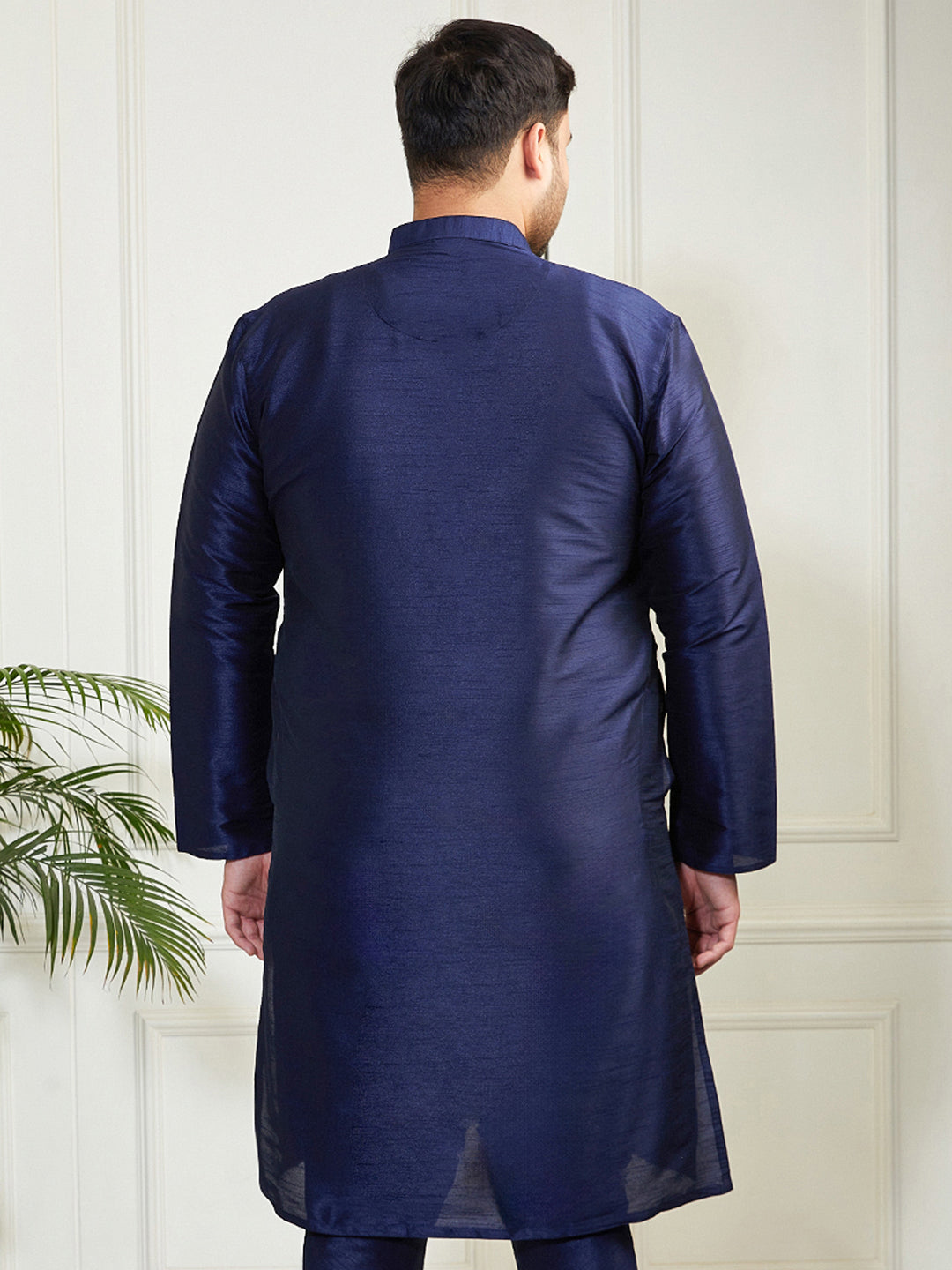 Plus Men's Navy Blue Silk Blend Kurta
