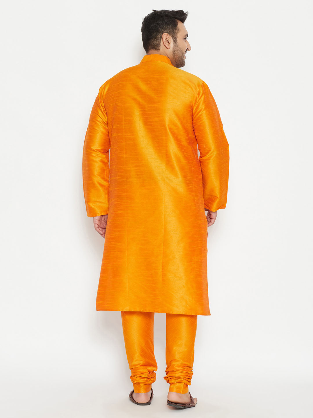 Men's Plus Size Orange Silk Blend Kurta Pyjama Set