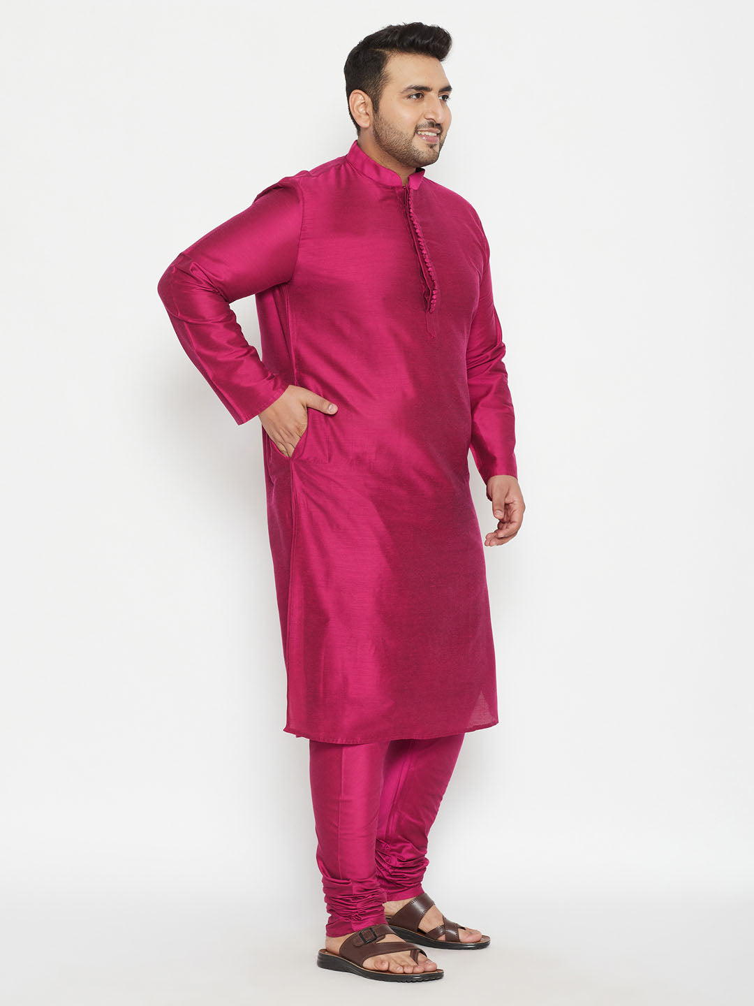 Men's Plus Size Fushia Pink Viscose Blend Kurta Pyjama Set