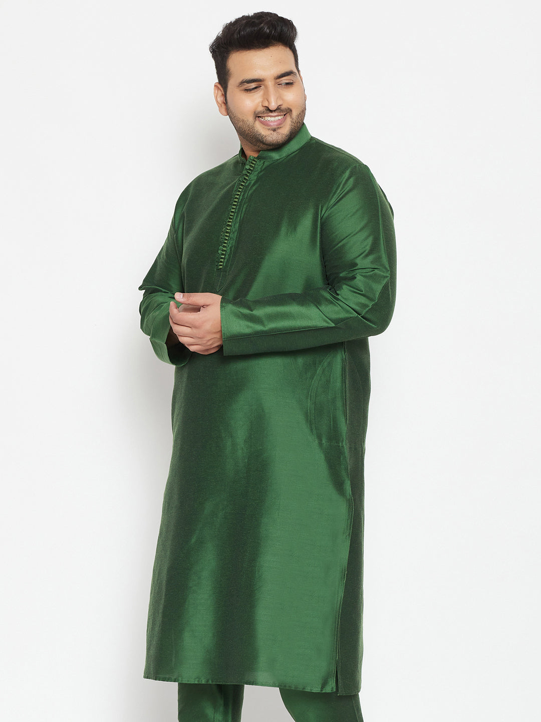 Men's Plus Size Green Viscose Blend Kurta