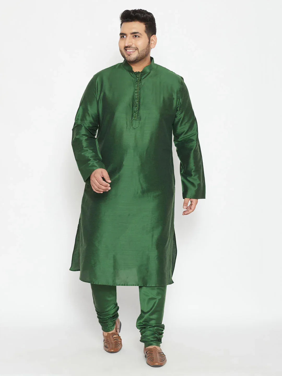 Men's Plus Size Green Viscose Blend Kurta