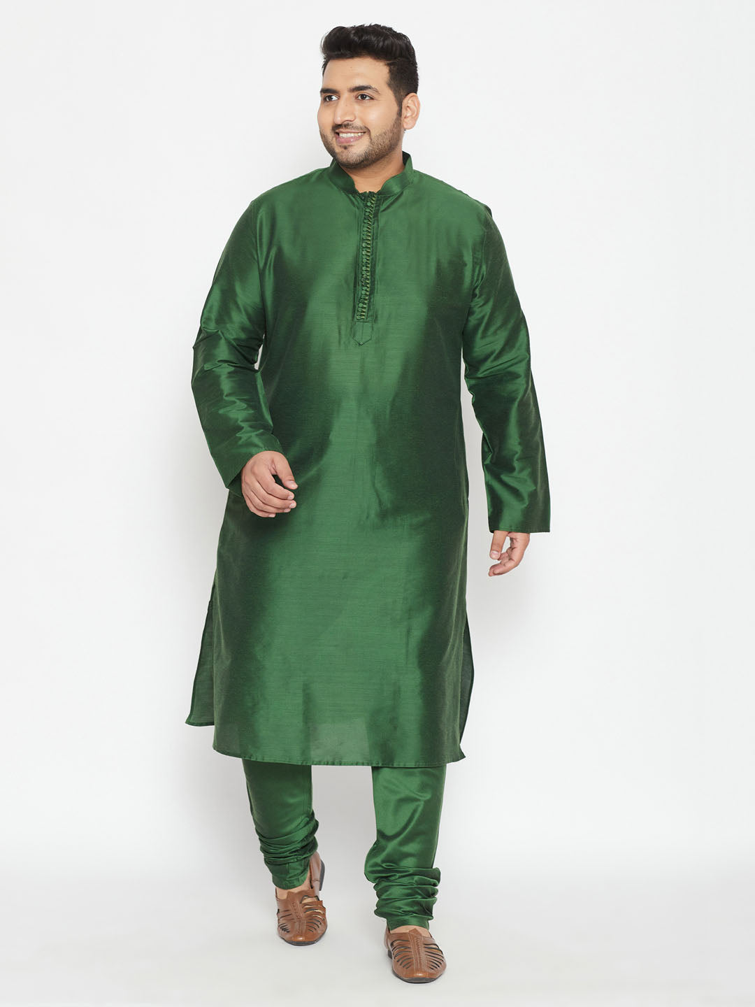 Men's Plus Size Green Viscose Blend Kurta And Pyjama Set