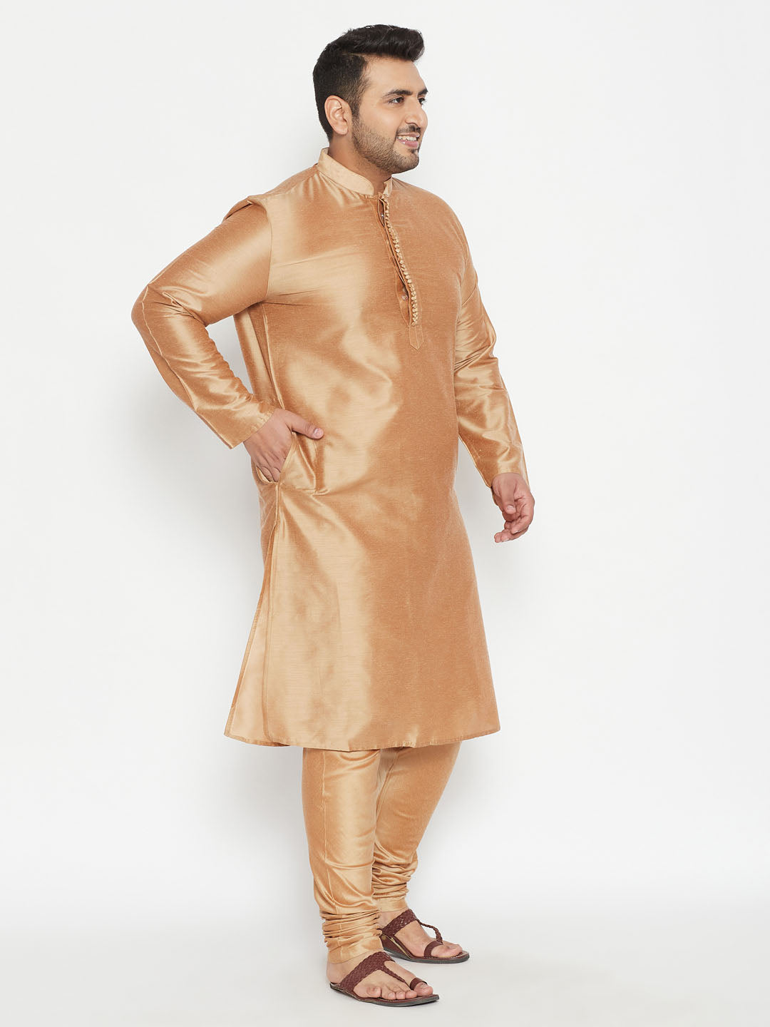 Men's Plus Size Rose Gold Viscose Blend Kurta Pyjama Set