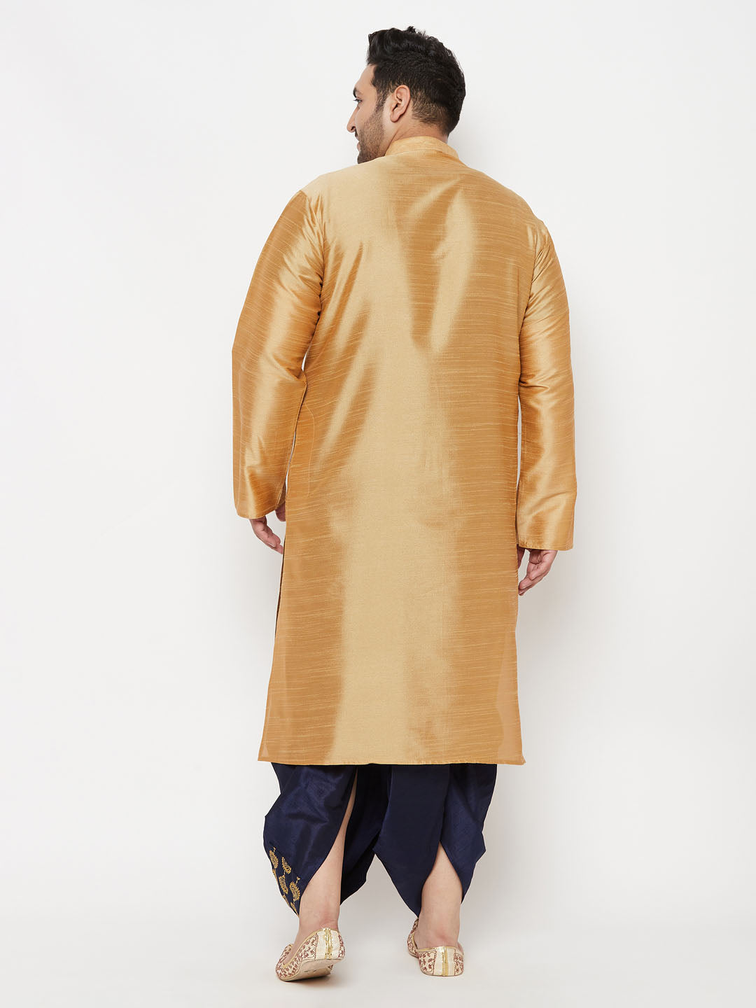 Men's Plus Size Rose Gold Silk Blend Kurta And Navy Blue Dhoti Set