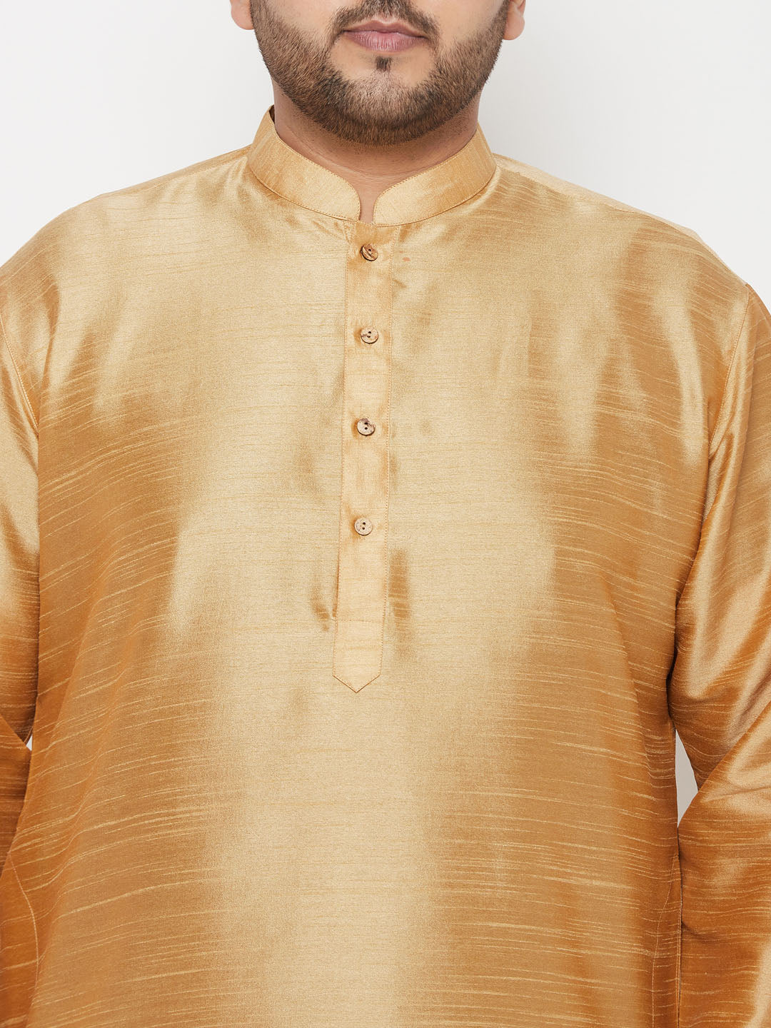 Men's Plus Size Rose Gold Silk Blend Kurta And Navy Blue Dhoti Set