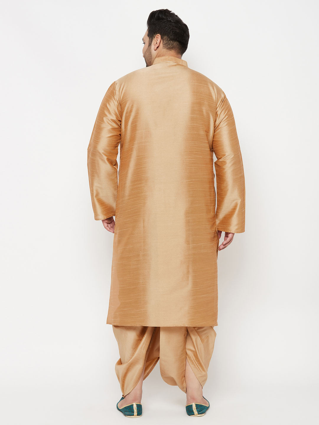 Men's Plus Size Rose Gold Silk Blend Kurta And Rose Gold Dhoti Set