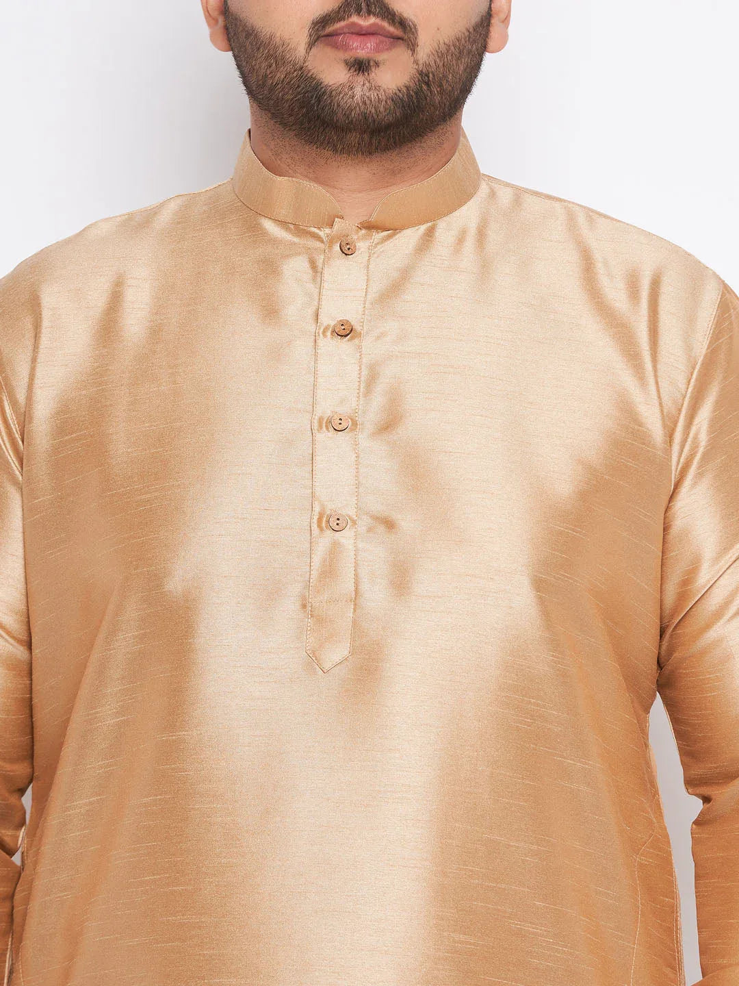 Men's Plus Size Rose Gold Silk Blend Kurta And Black Pyjama Set