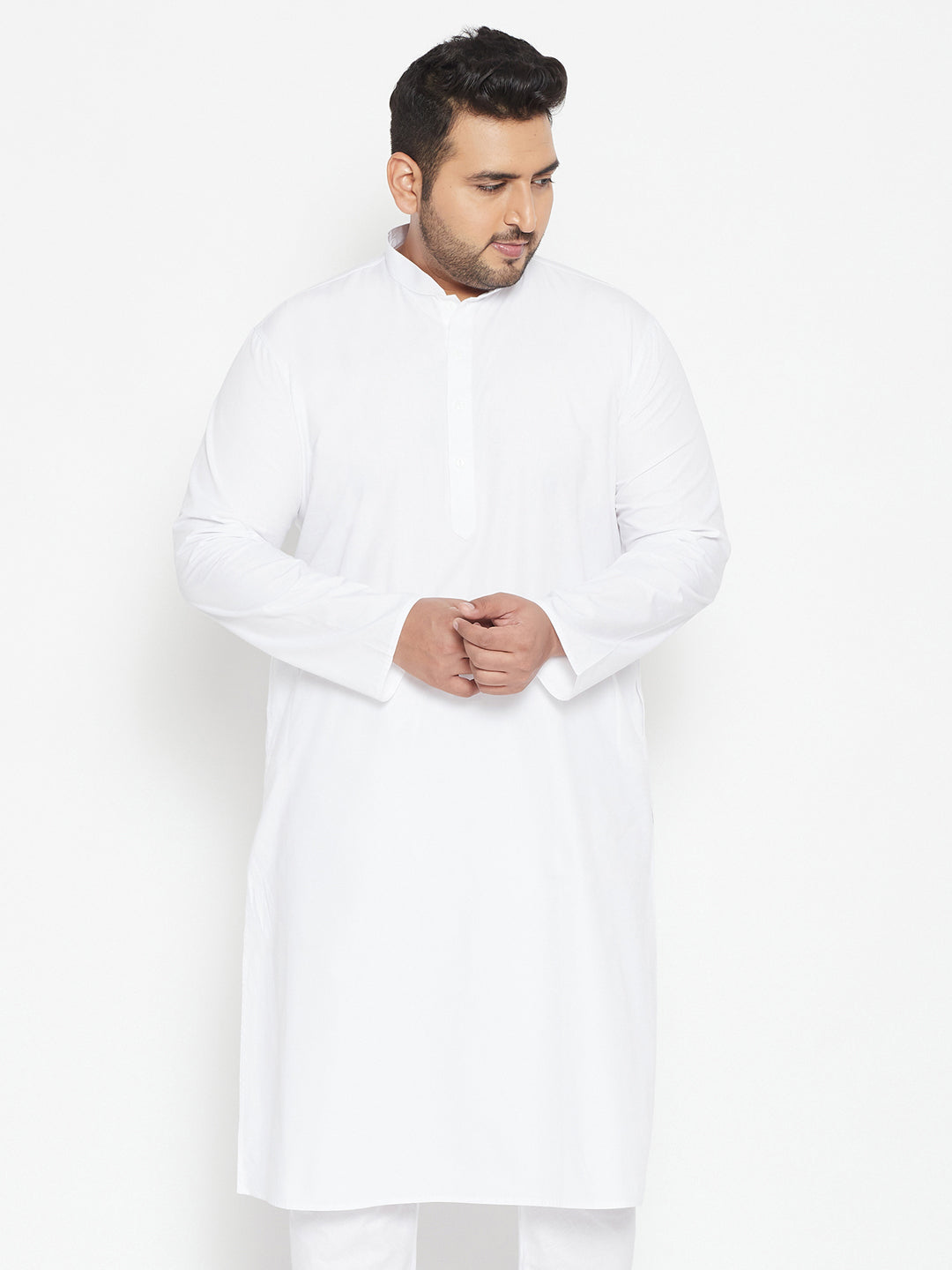 Men's Plus Size White Cotton Blend Kurta