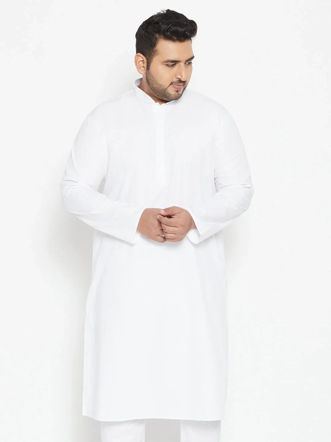 Men's Plus Size White Cotton Blend Kurta