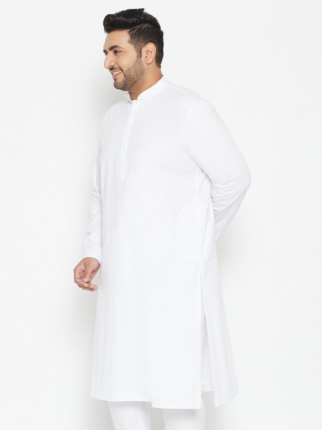 Men's Plus Size White Cotton Blend Kurta