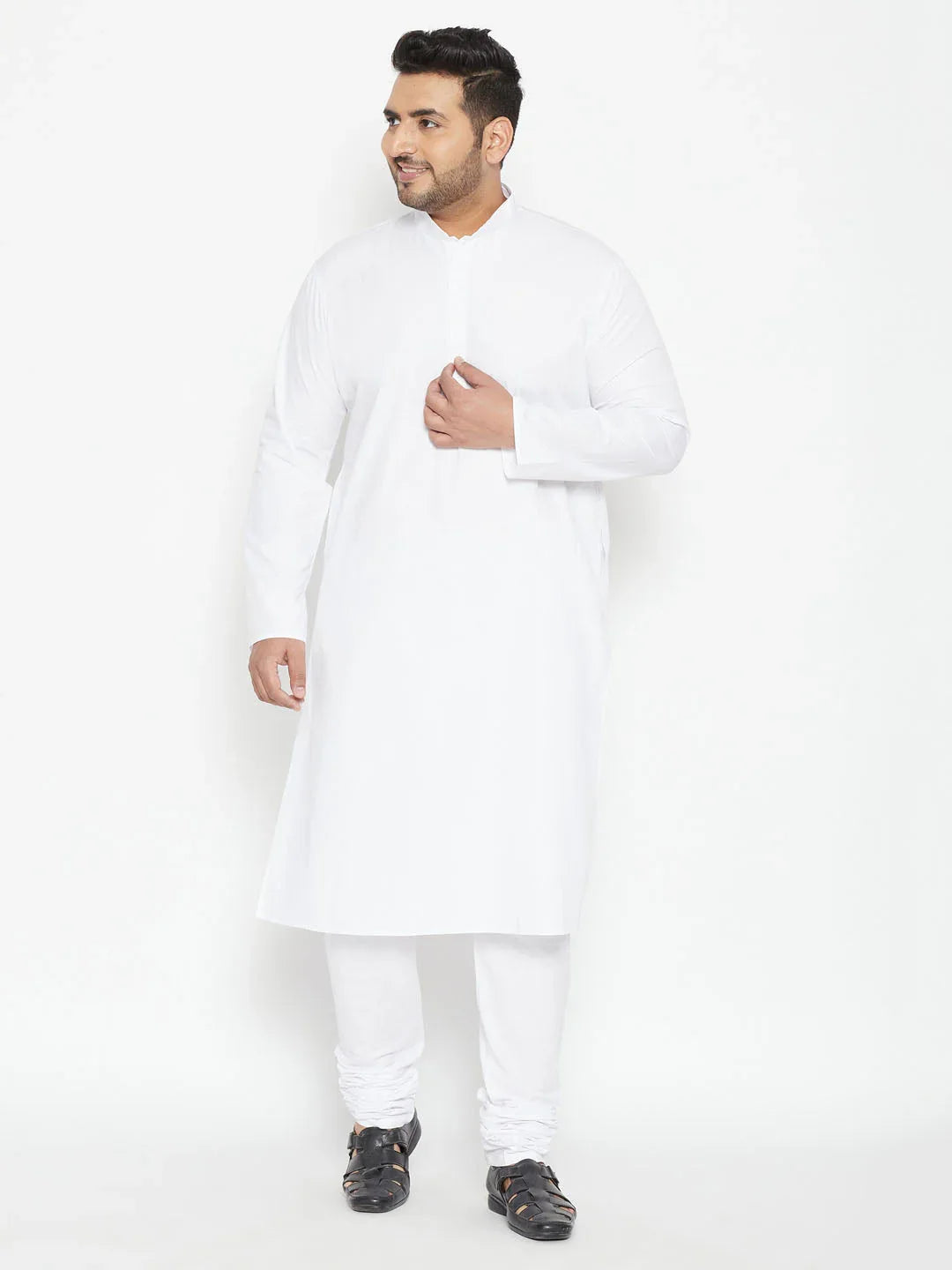 Men's Plus Size White Cotton Blend Kurta