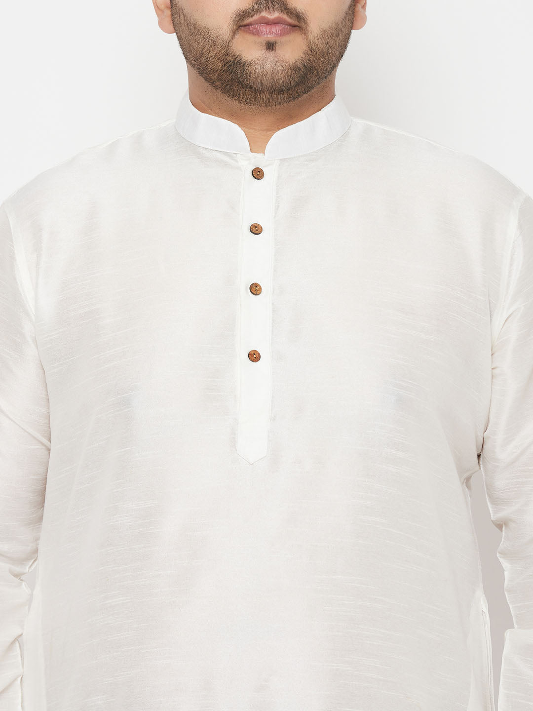 Men's Plus Size White Silk Blend Kurta And Maroon Solid Dhoti Set