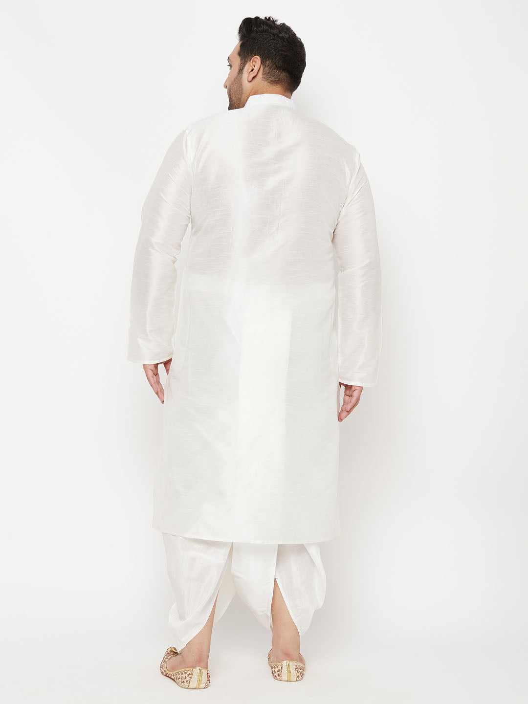 Men's Plus Size White Cotton Blend Kurta And White Dhoti Set
