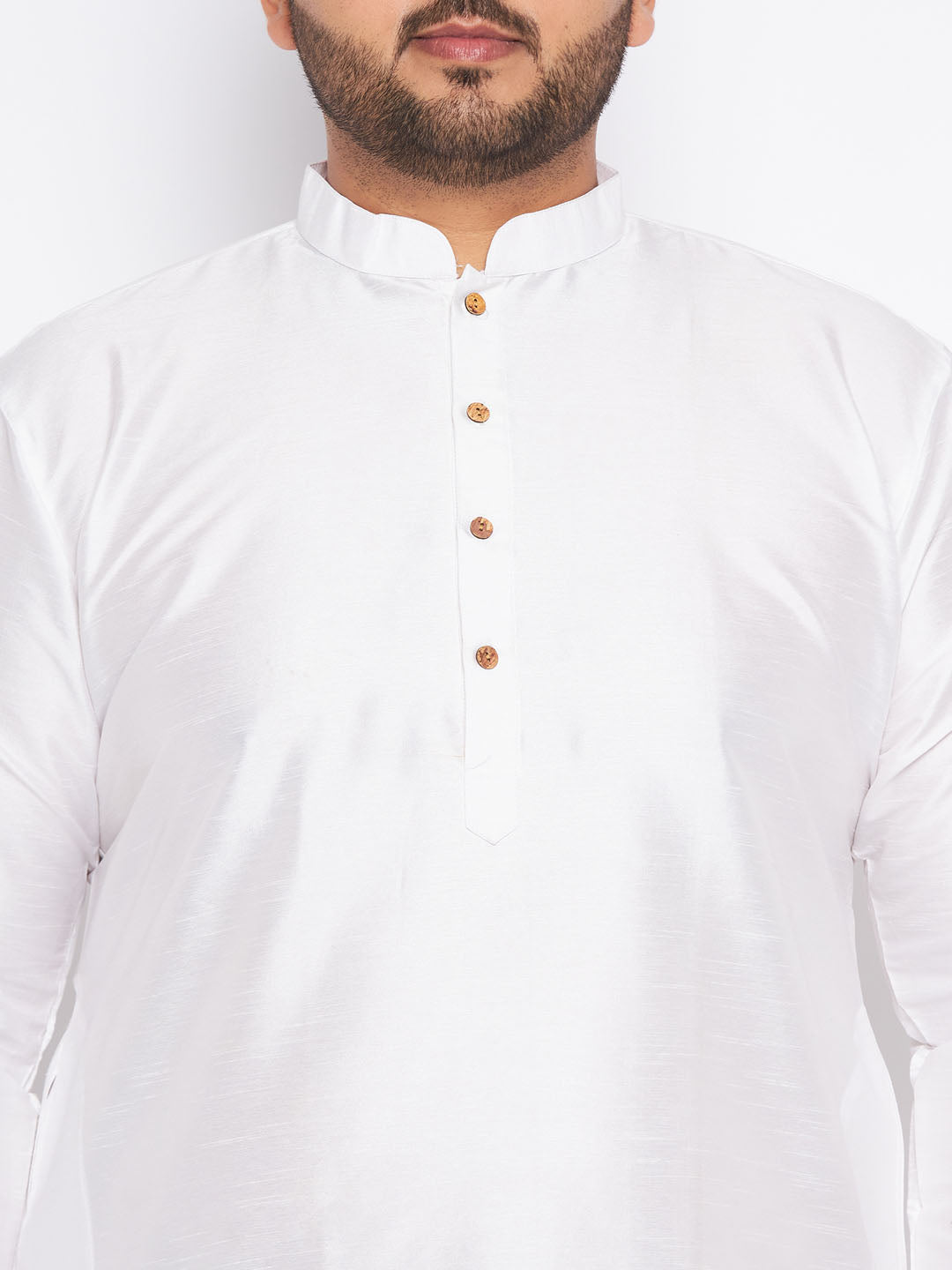 Men's Plus Size White Silk Blend Kurta And Black Pyjama Set