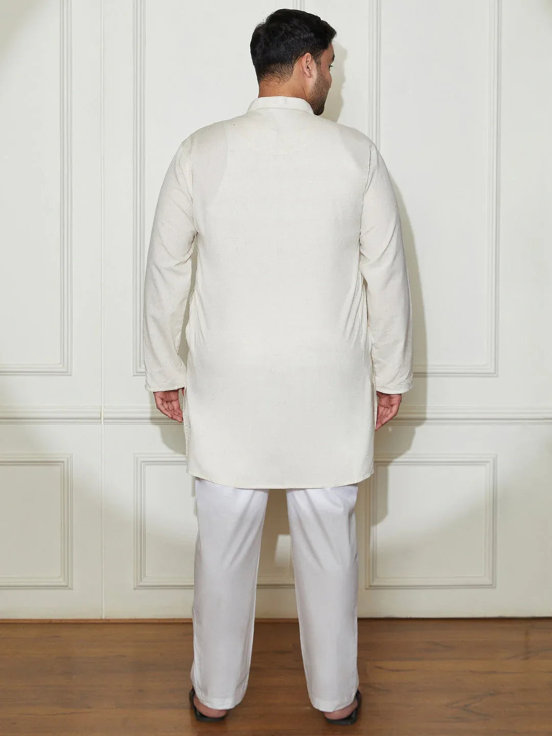 Plus Men's Cream Cotton Kurta Pyjama Set