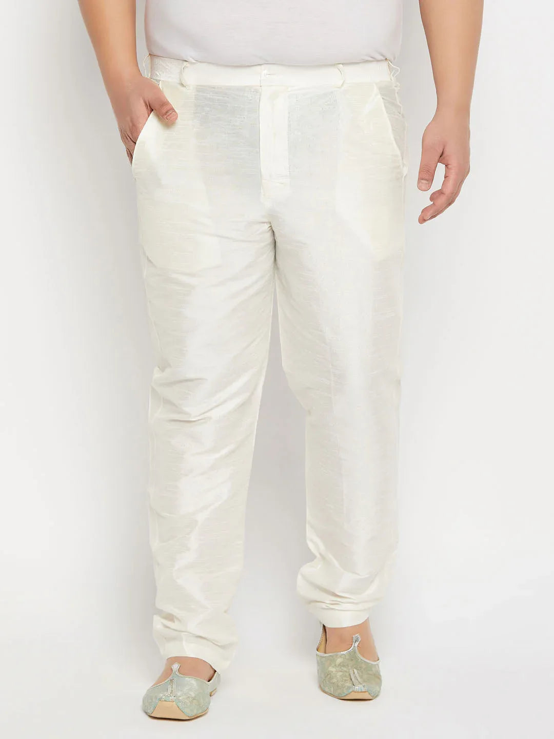 Men's Plus Size Cream Silk Blend Pant Style Pyjama