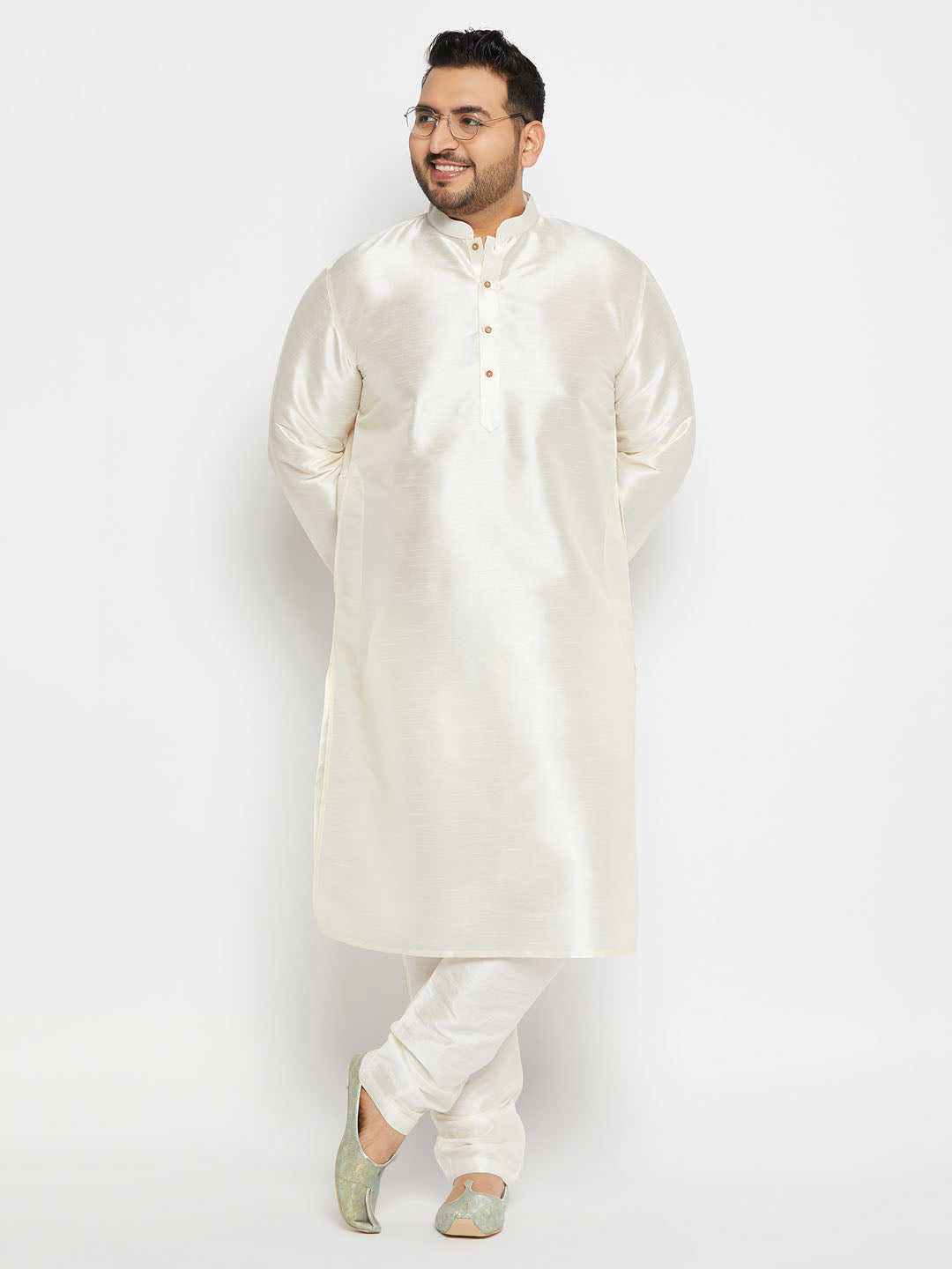Men's Plus Size Cream Silk Blend Pant Style Pyjama
