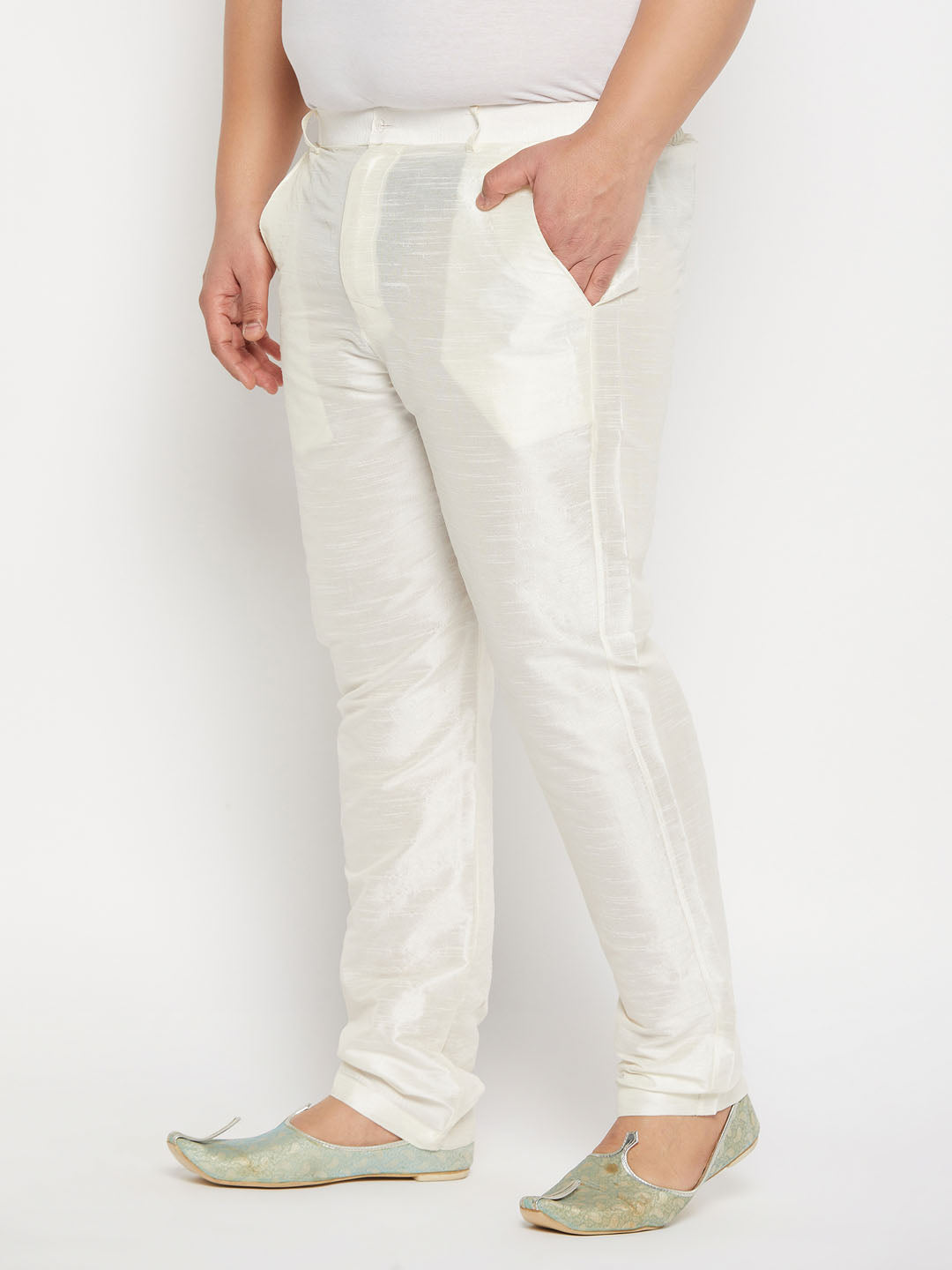 Men's Plus Size Cream Silk Blend Pant Style Pyjama