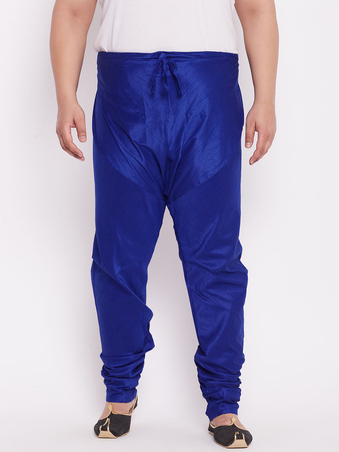 VASTRAMAY Men's Plus Size Blue Cotton Silk Blend Churidar