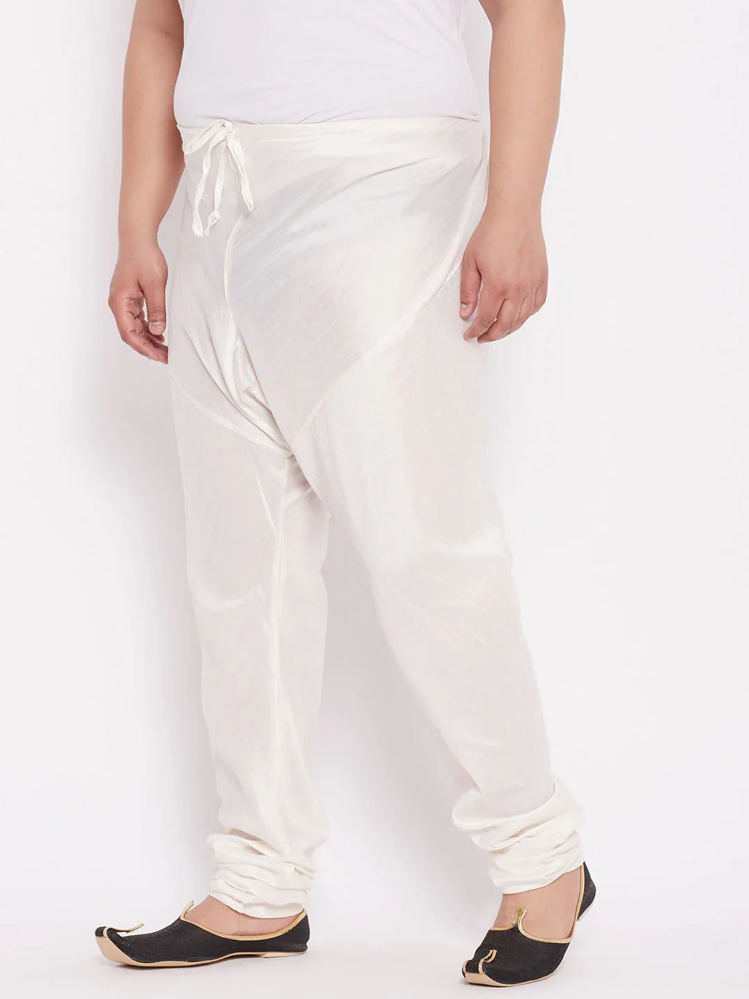 Men's Plus Size Cream Solid Relax Fit Churidar