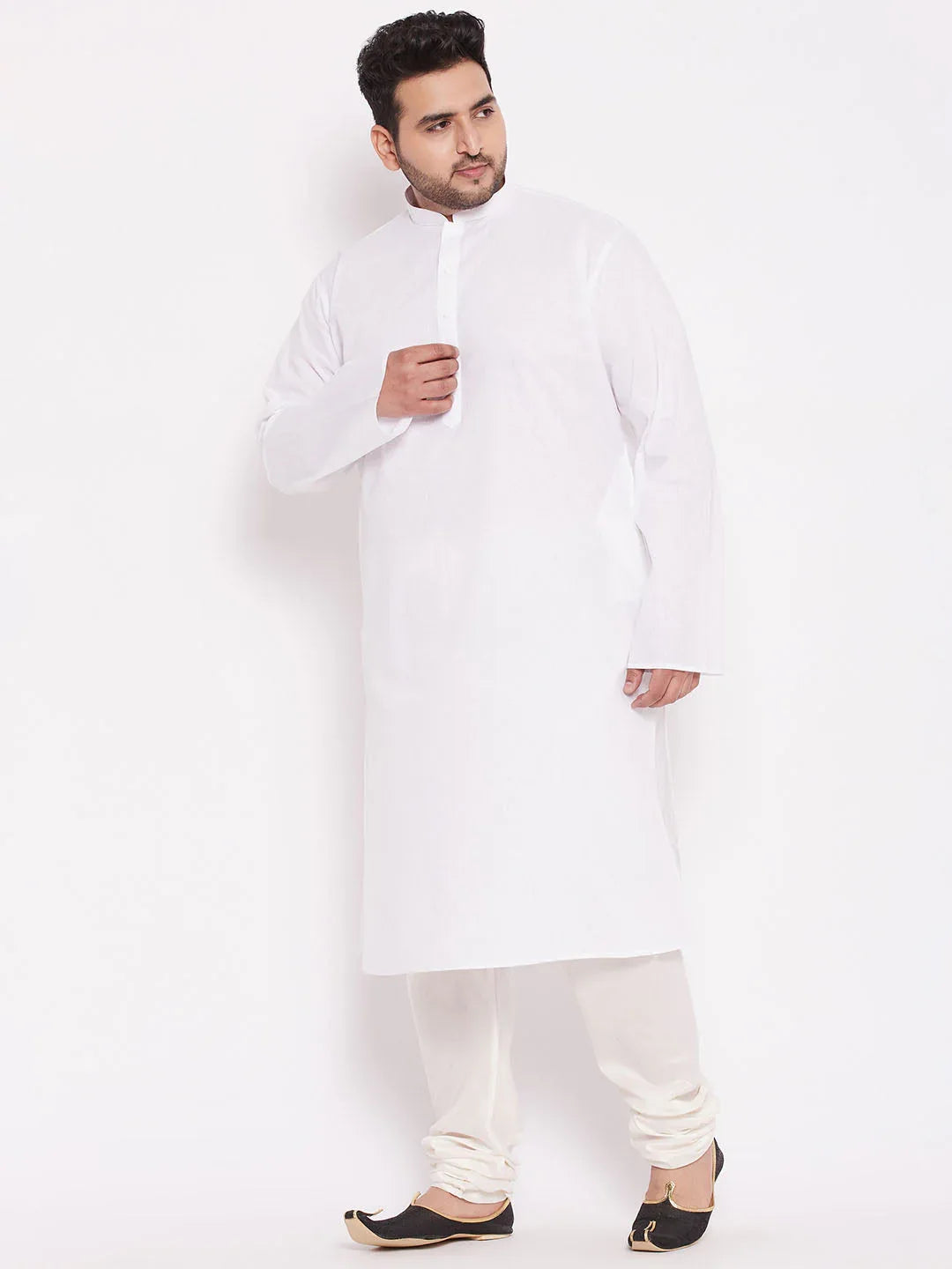 Men's Plus Size Cream Solid Relax Fit Churidar