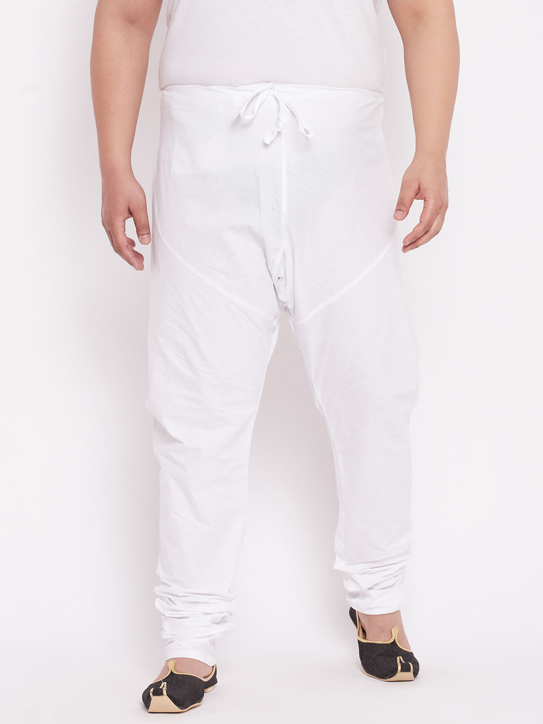 Men's Plus Size White Solid Pure Cotton Relaxed-Fit Pyjama