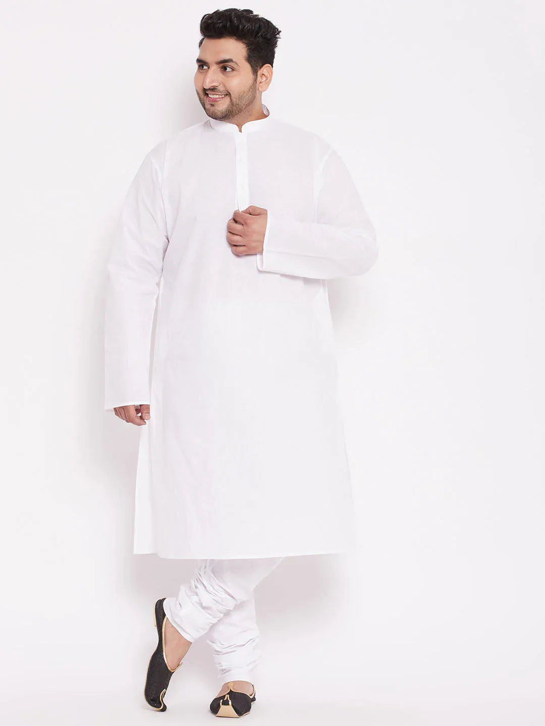 Men's Plus Size White Solid Pure Cotton Relaxed-Fit Pyjama