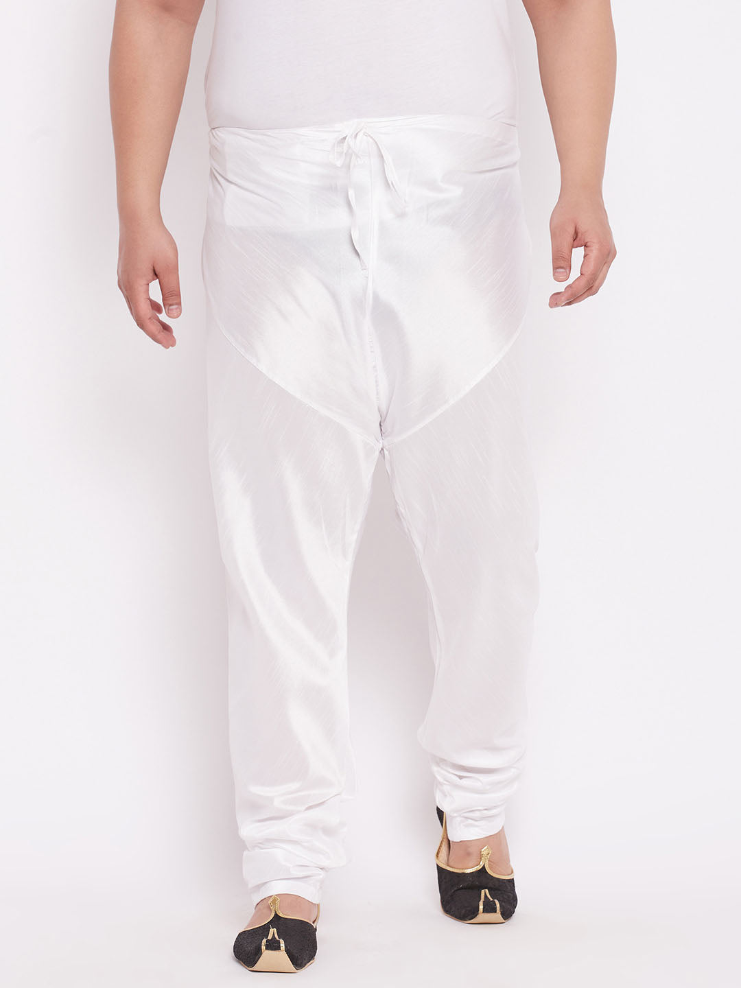 Men's Plus Size White Cotton Silk Blend Churidar