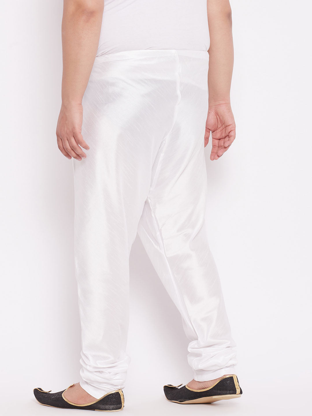 Men's Plus Size White Cotton Silk Blend Churidar