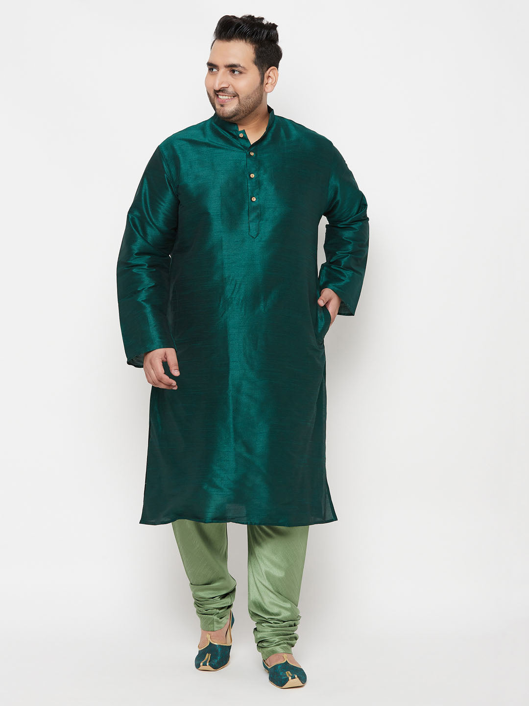 VASTRAMAY Men's Plus Size Green Cotton Silk Blend Pyjama
