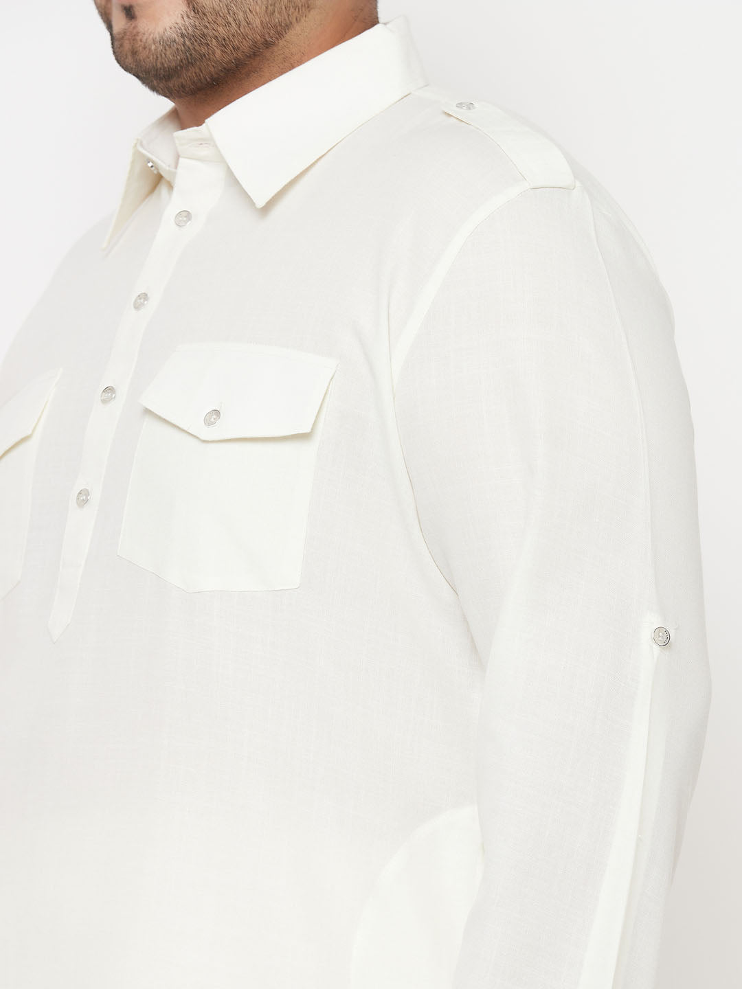 Men's Plus Size Cream Cotton Blend Pathani Set