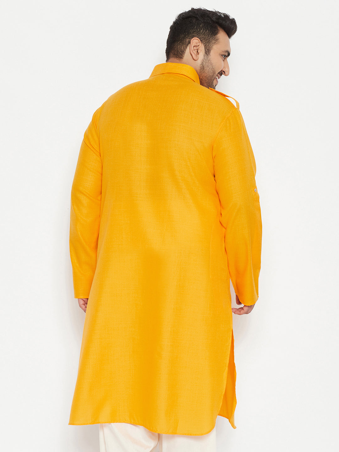 Men's Plus Size Mustard Cotton Blend Pathani Kurta