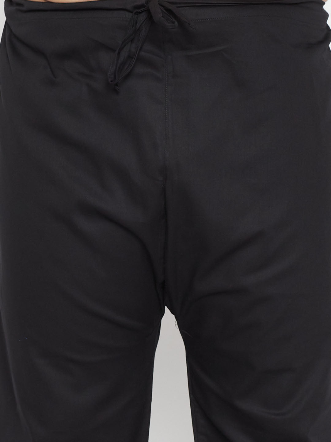 Men's Plus Size Black Cotton Blend Pathani Set