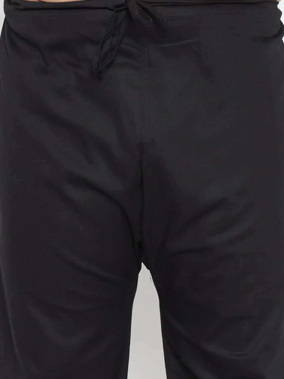Men's Plus Size Black Cotton Blend Pathani Set