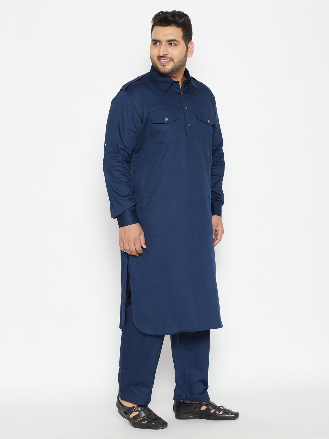 Men's Plus Size Blue Cotton Blend Pathani Set