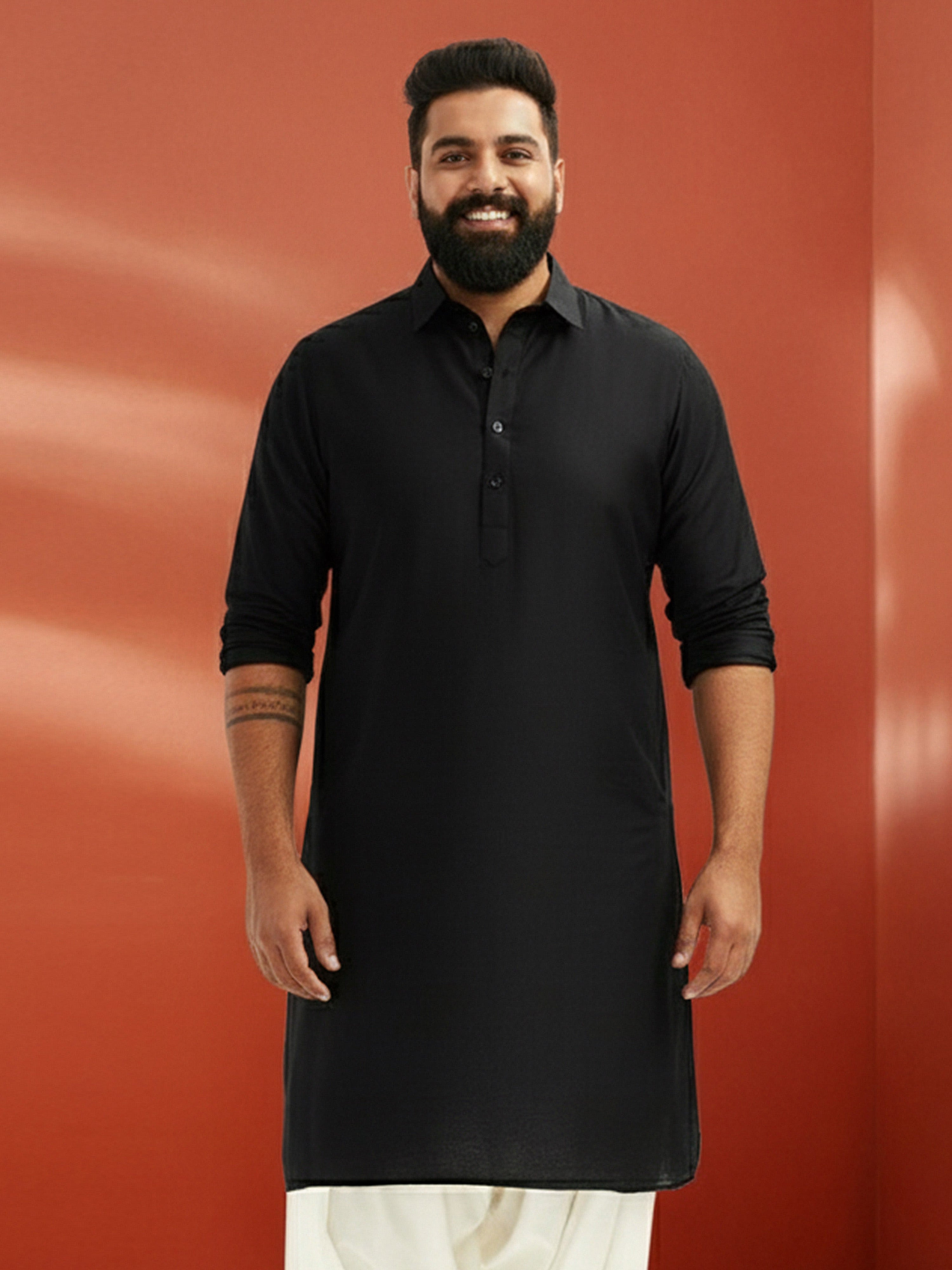 Men's Plus Black Pathani Kurta