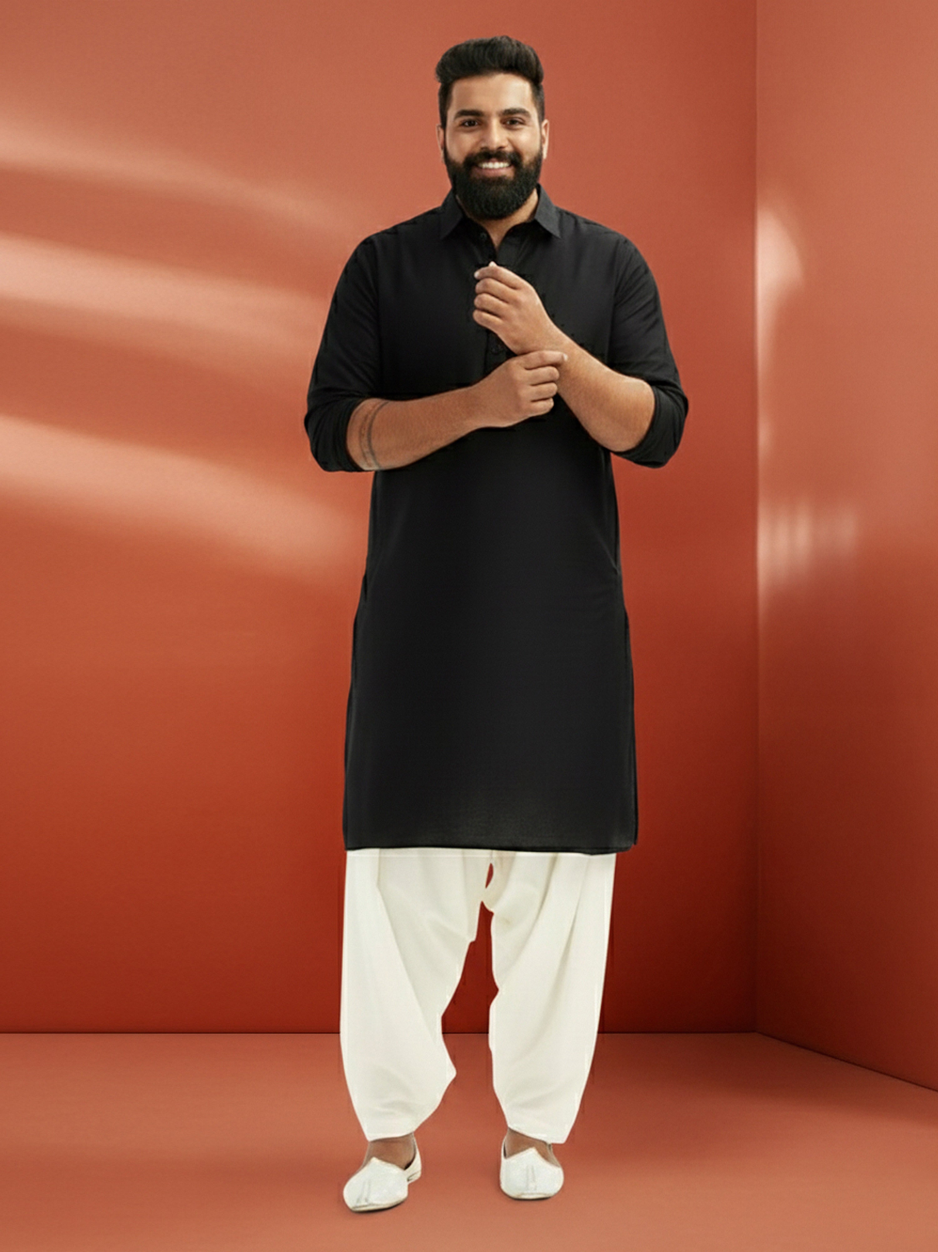 Men's Plus Black Pathani Kurta