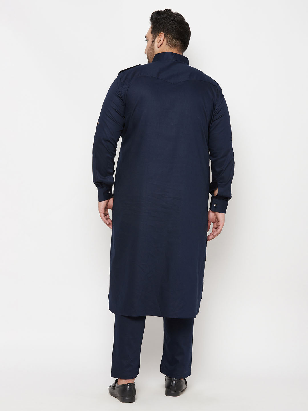 Men's Plus Size Blue Cotton Blend Pathani Kurta
