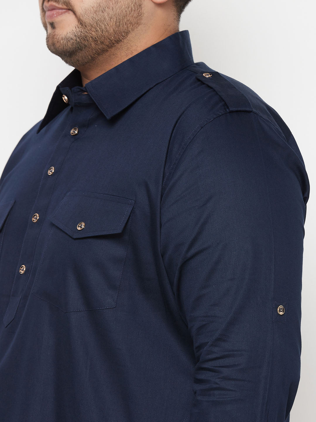 Men's Plus Size Blue Cotton Blend Pathani Kurta