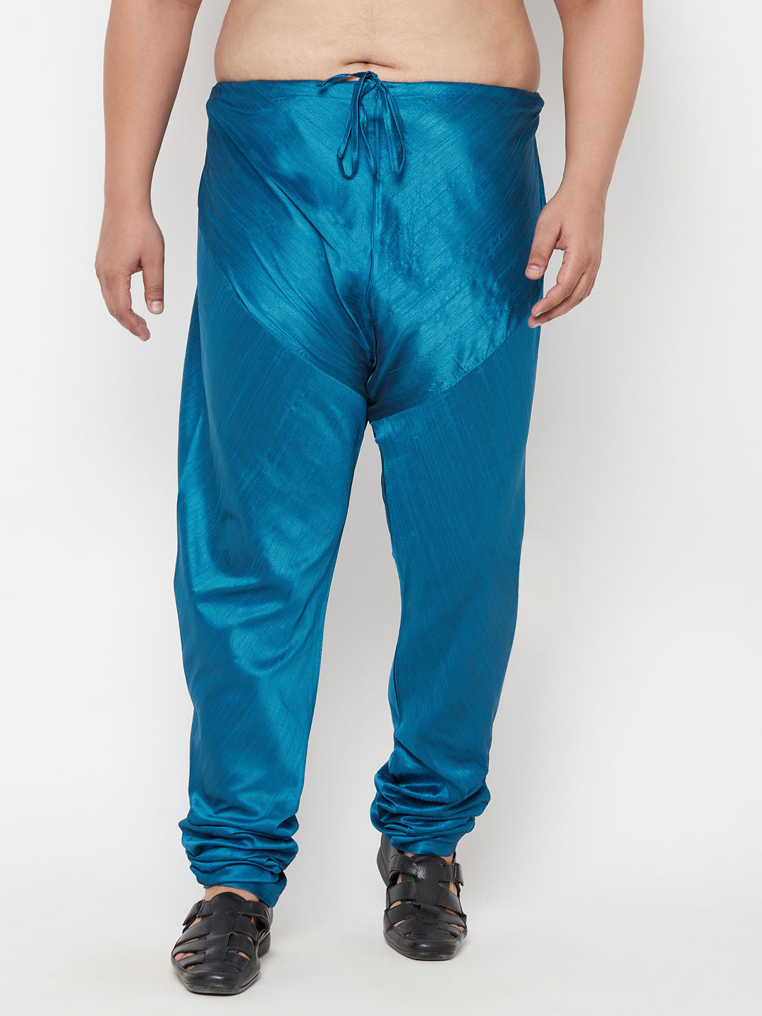 VASTRAMAY Men's Plus Size Turquoise Blue Cotton Silk Blend Pyjama