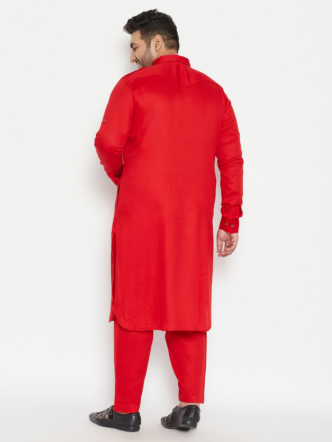 Men's Plus Size Red Cotton Blend Pathani Set