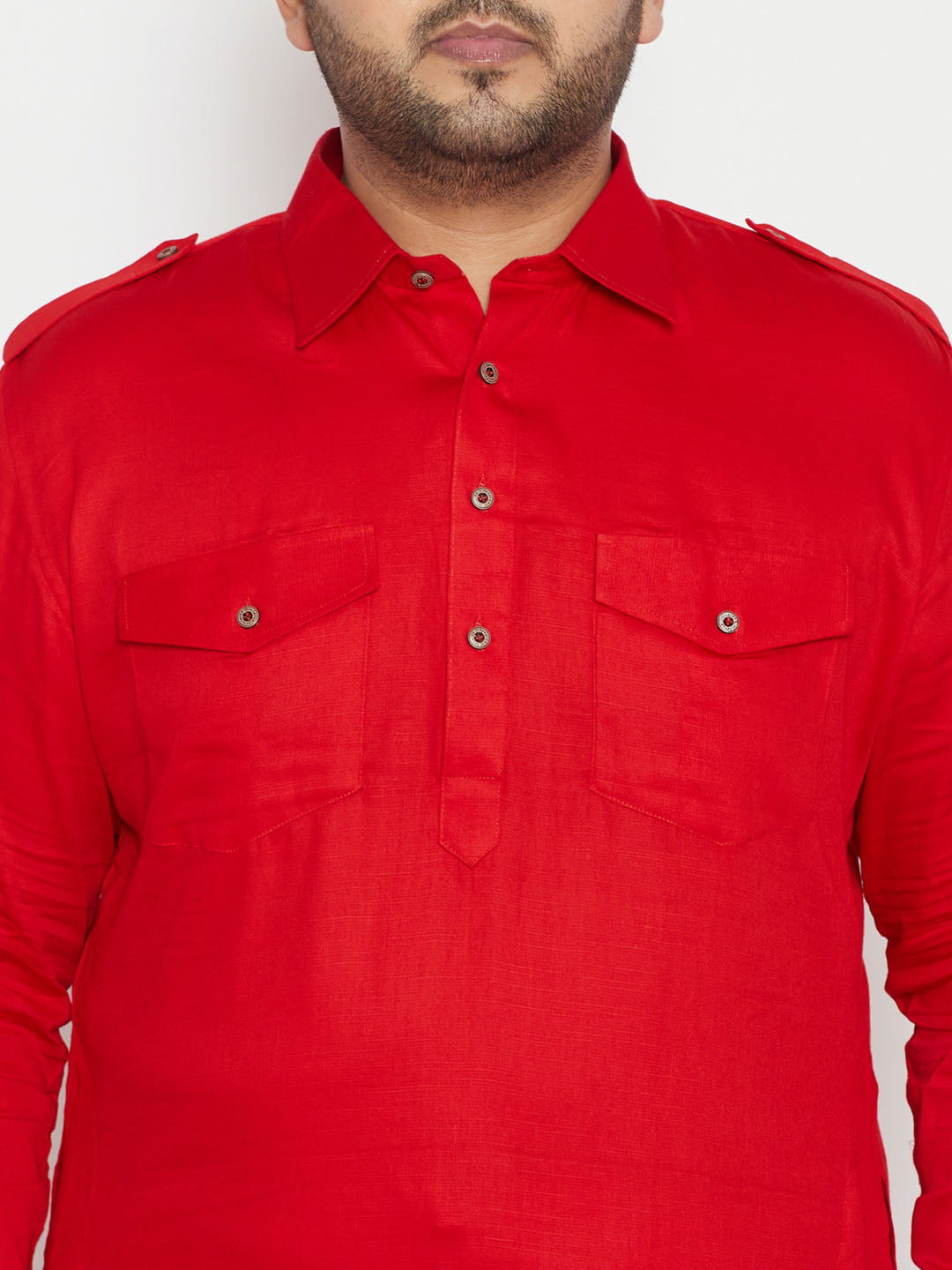 Men's Plus Size Red Cotton Blend Pathani Set